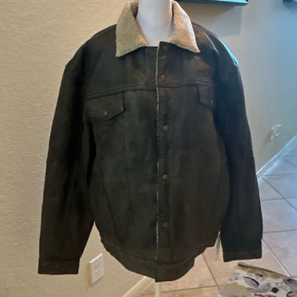 Cripple Creek Men’s L Brown Leather Jacket Sherpa Collar Conceal & Carry NWT - Picture 1 of 10